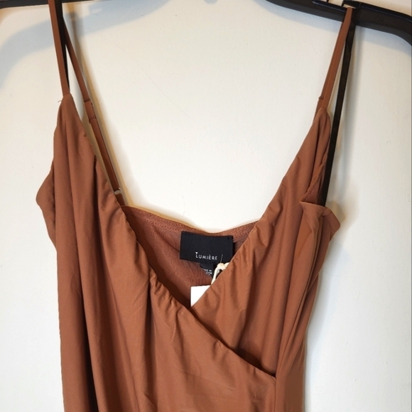 NWT Lumiere Urban Outfitters XS Silky Cocoa Ruched Dress - Picture 6 of 15